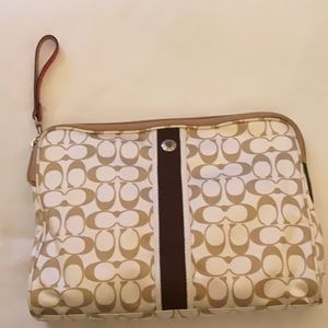 NWT satin Coach bag beige white red classic Coach pattern